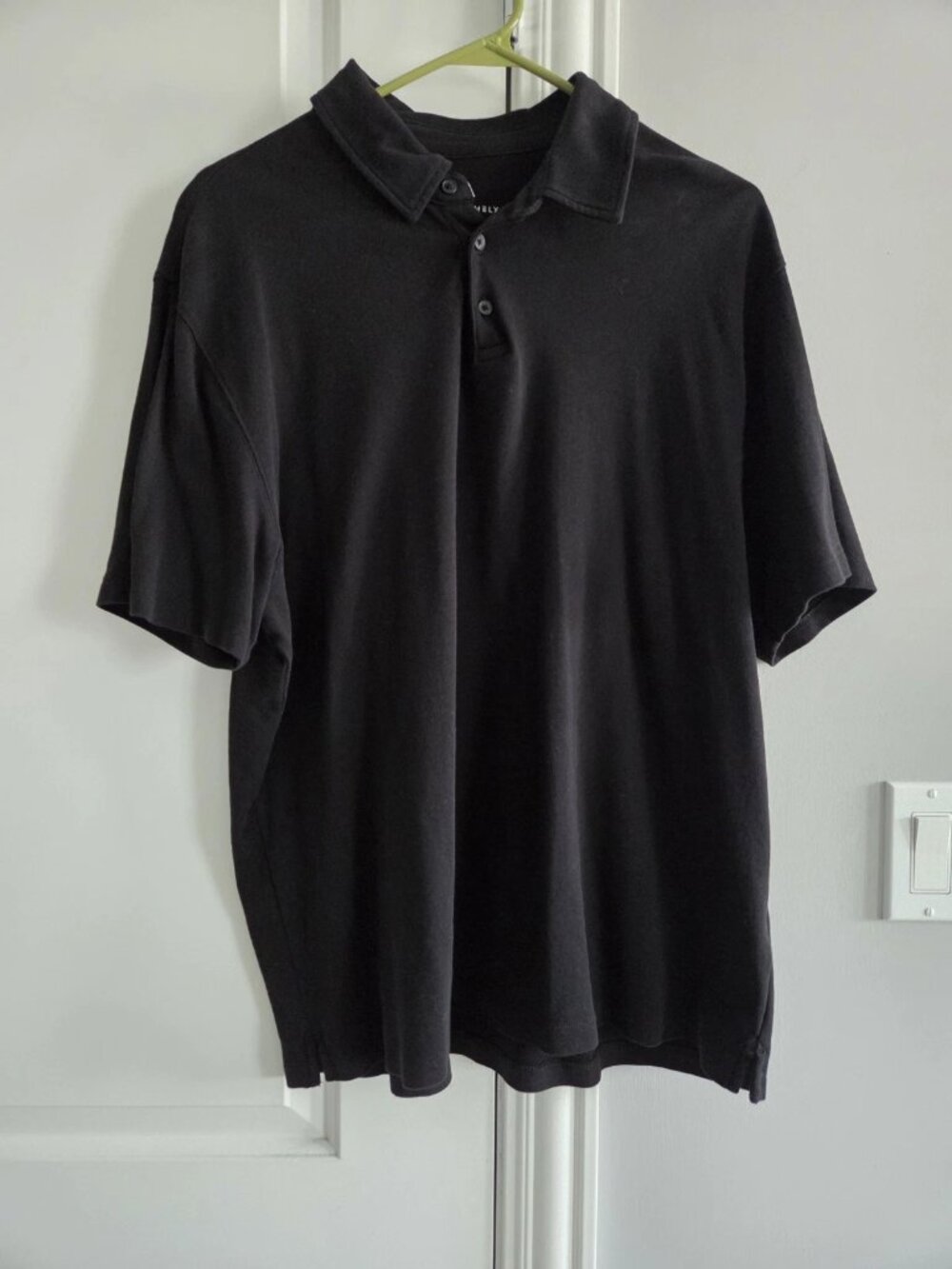 Free Assembly Men's Black XL Solid Short Sleeve Collared Button Polo Shirt